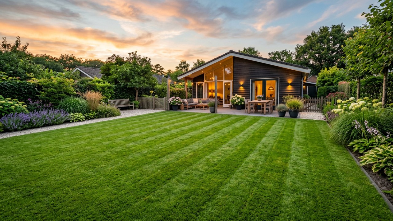 Robot grasmaaier en gevallen fruit