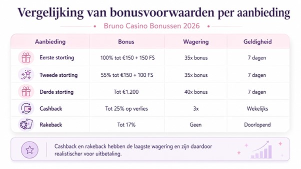 Vergelijking van bonusvoorwaarden per aanbieding